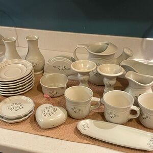 Vintage Preowned Pfaltzgraff “Heirloom” Gray Floral Dishes - Set of 28